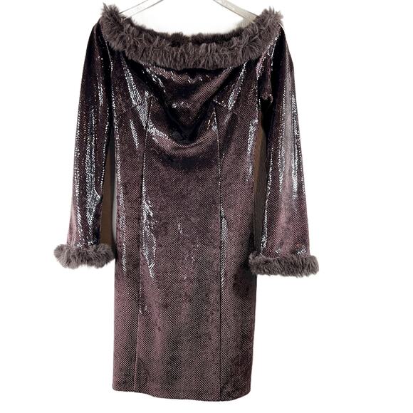 Vintage IKITO by Jiki of Monte Carlo Snakeskin Print Faux Fur Trim Bodycon Dress - Picture 1 of 8